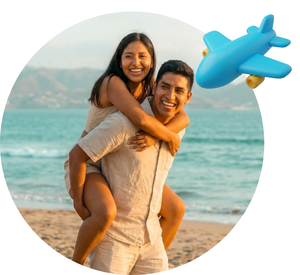 Pareja disfrutando feliz su viaje a Acapulco y goza de los beneficios de haber asegurado su viaje