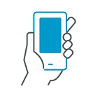 Ícono de mano sosteniendo celular señalando el soporte de Pacífico Seguros desde el teléfono